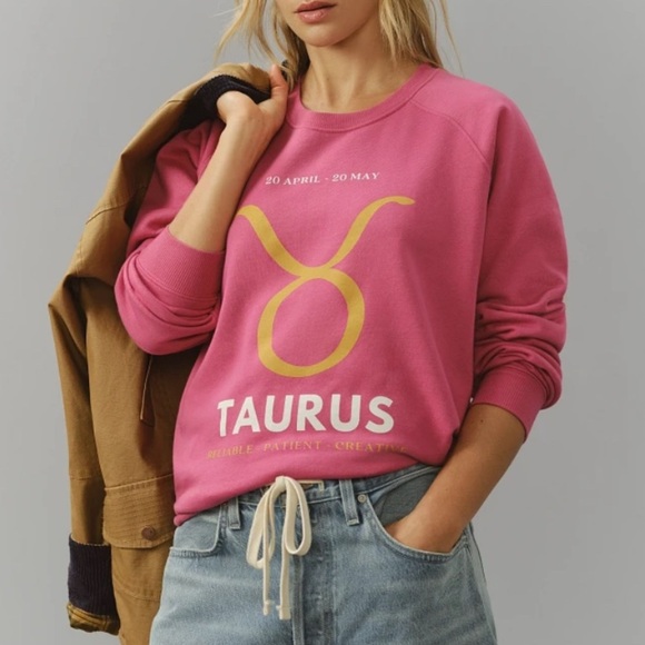 Anthropologie The Zodiac Sweatshirt Catherine O'Sullivan Taurus Pink Size XS New - Picture 11 of 11